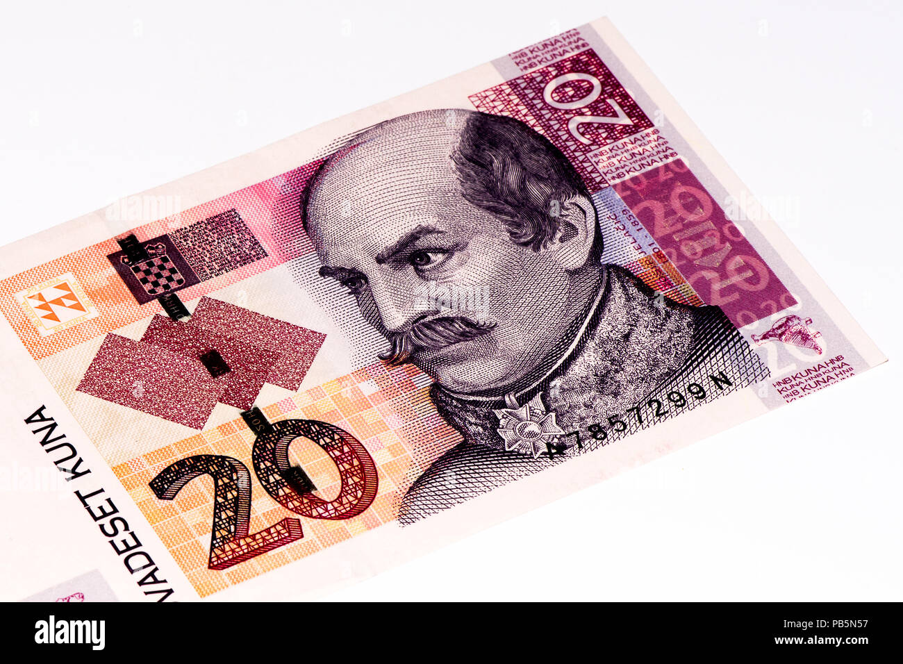 20 Croatian kunas bank note. Kuna is the national currency of Croatia Stock Photo