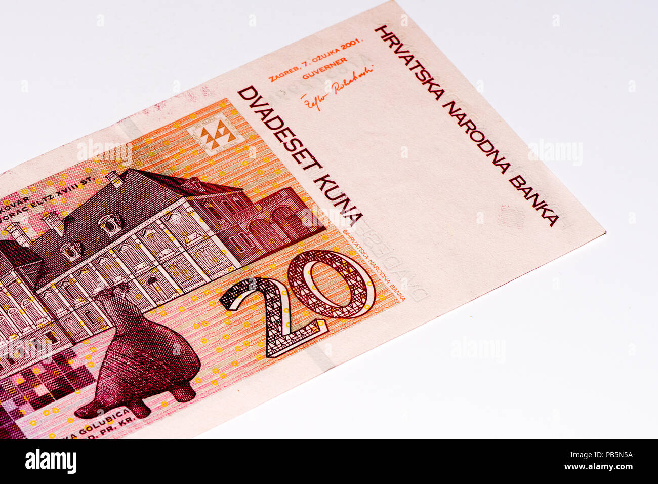 20 Croatian kunas bank note. Kuna is the national currency of Croatia Stock Photo