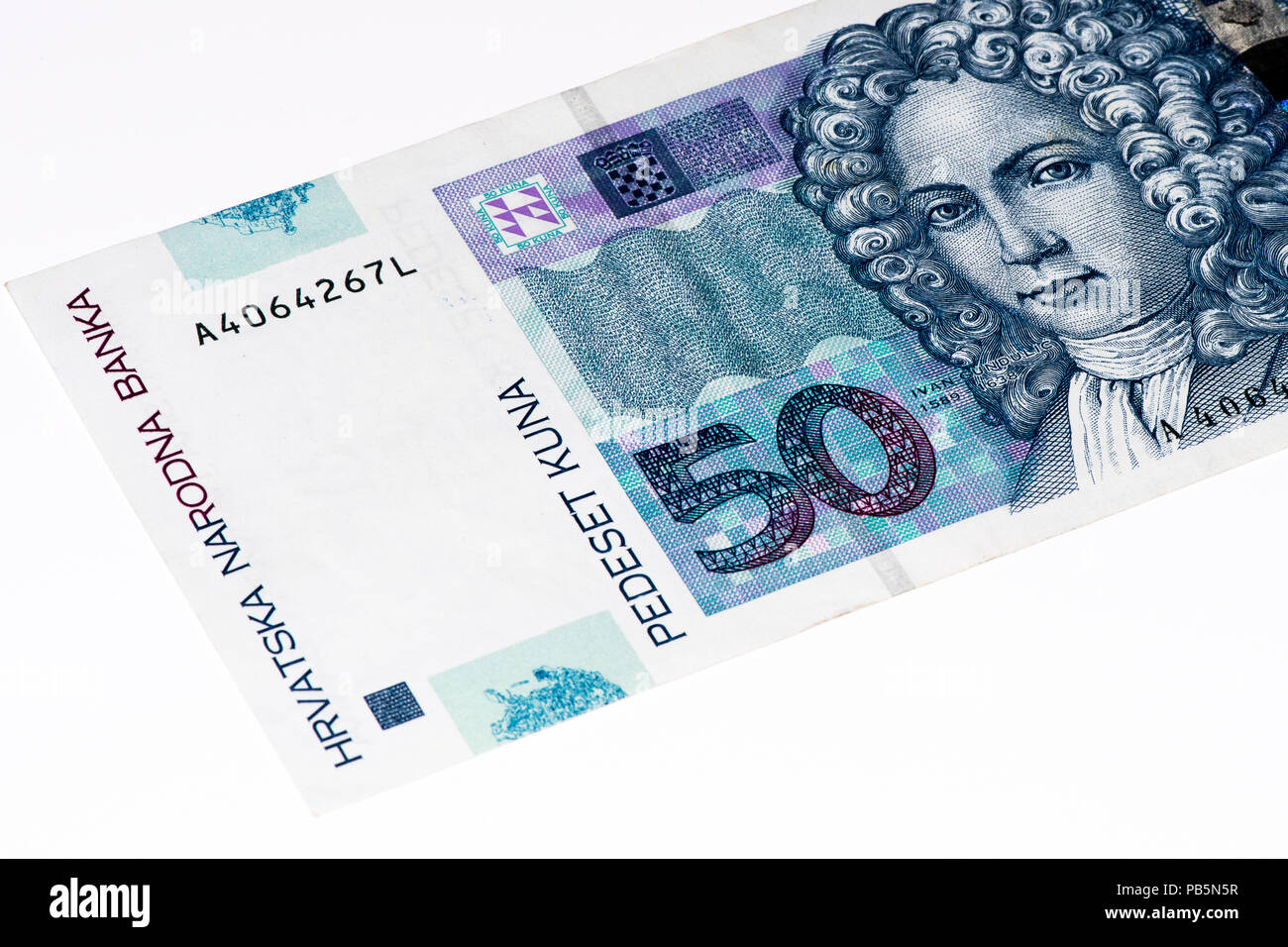 50 Croatian kunas bank note. Kuna is the national currency of Croatia Stock Photo
