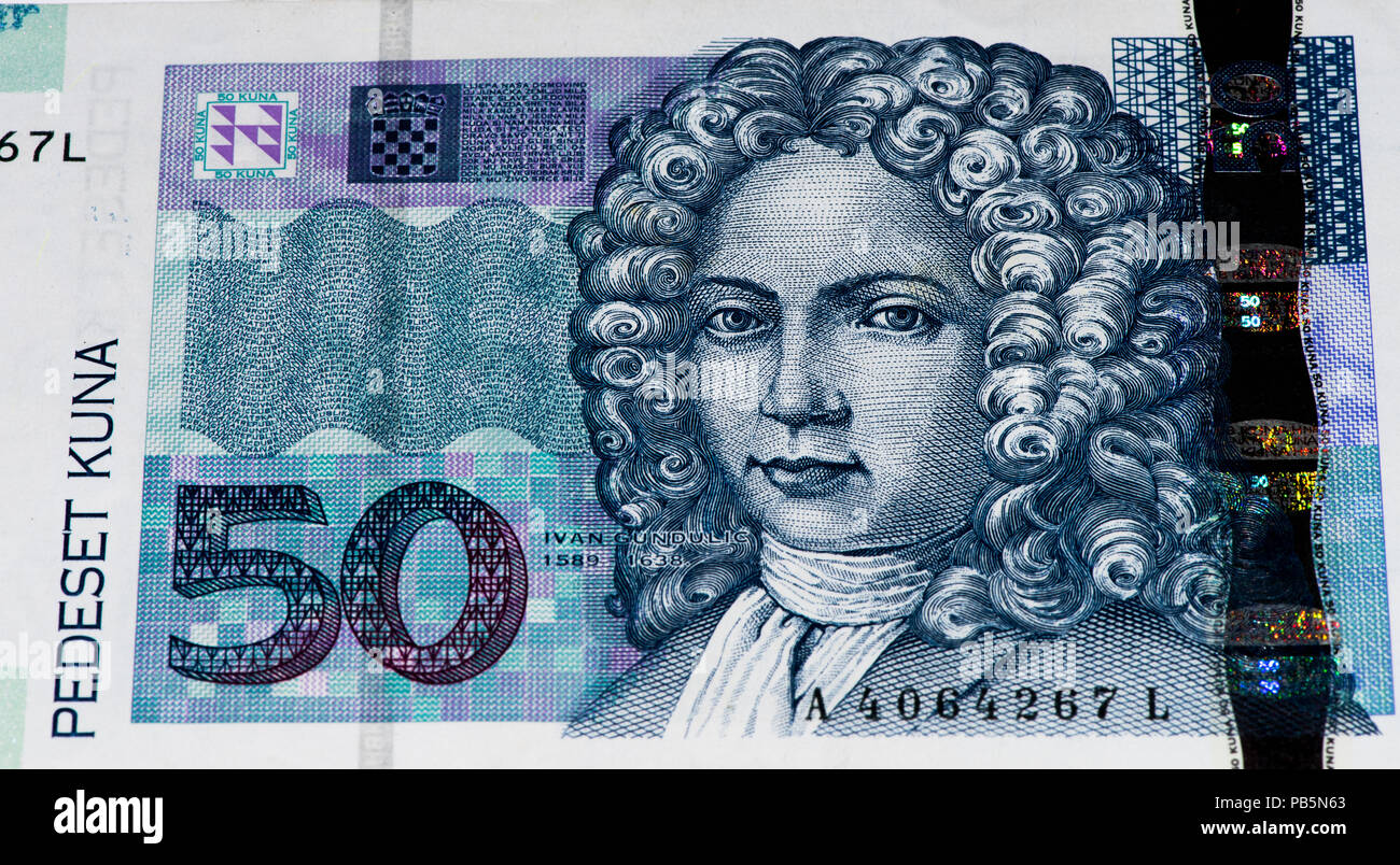 50 Croatian kunas bank note. Kuna is the national currency of Croatia Stock Photo