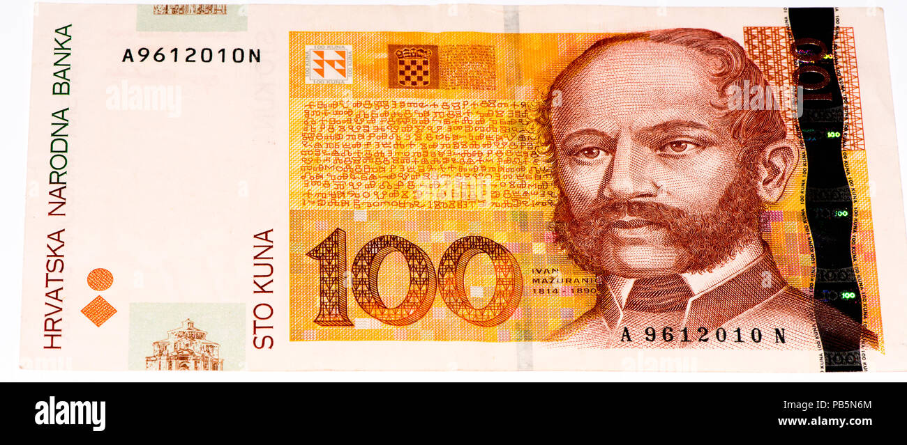 100 Croatian kunas bank note. Kuna is the national currency of Croatia Stock Photo
