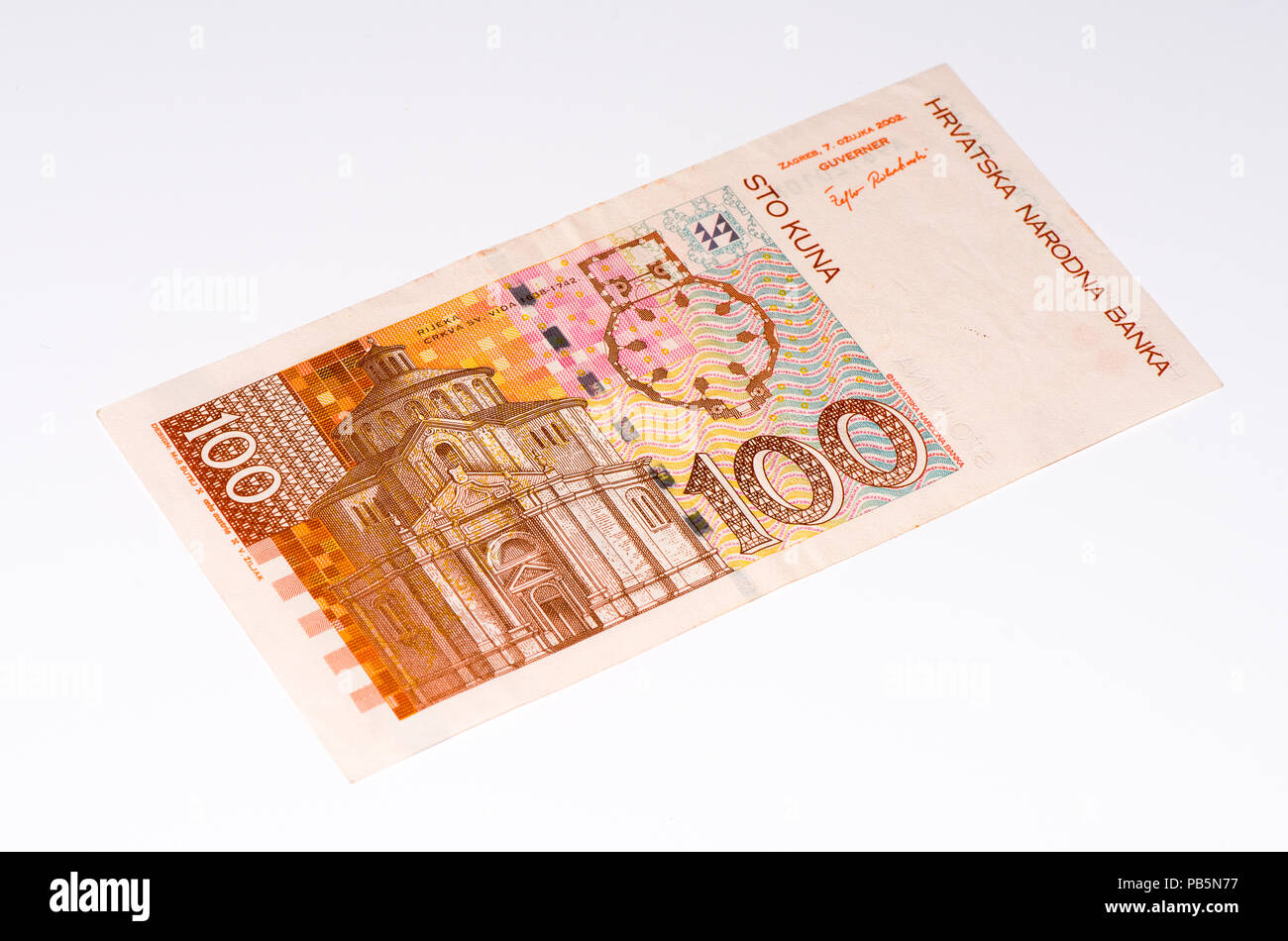 100 Croatian kunas bank note. Kuna is the national currency of Croatia Stock Photo