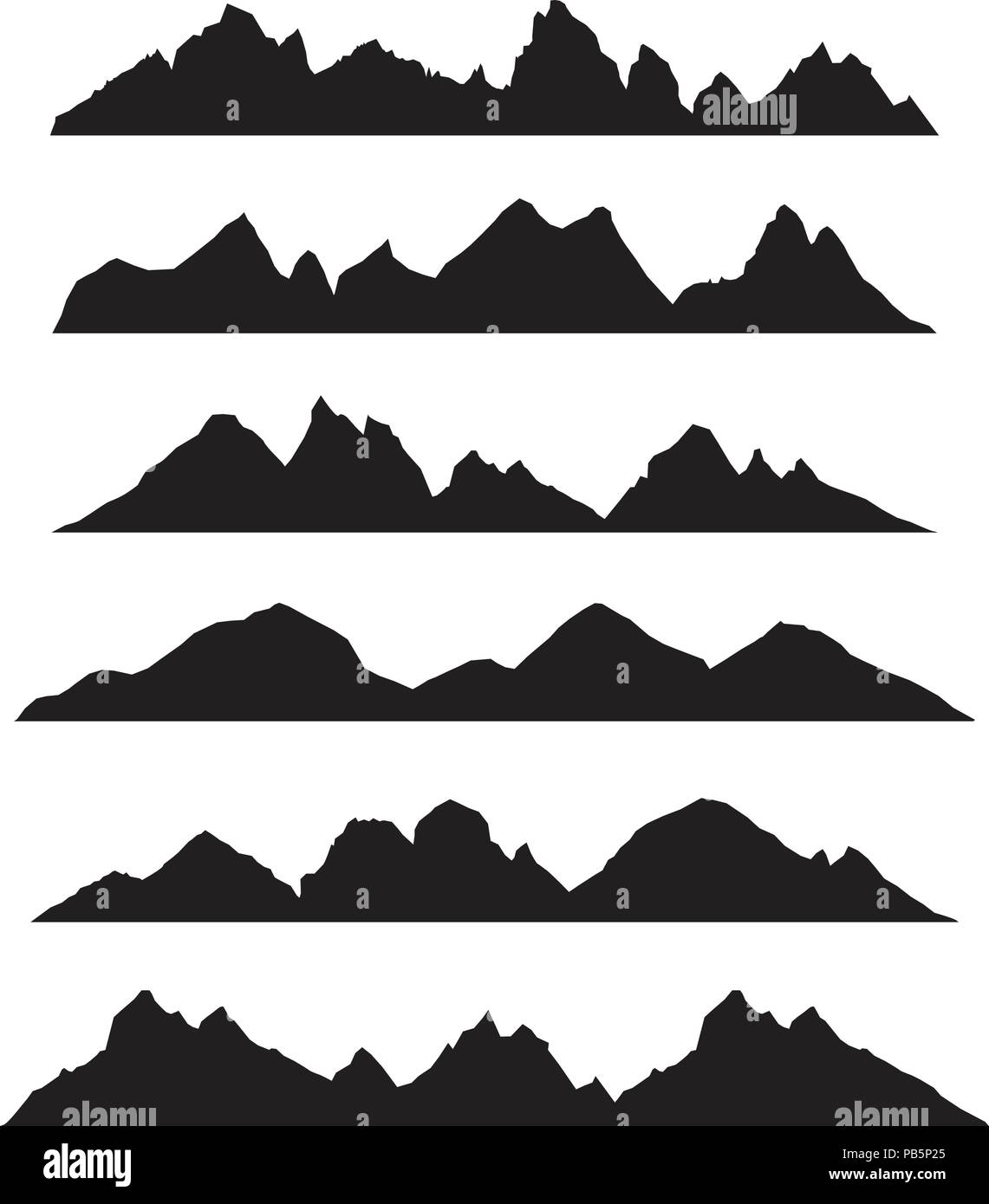 Mountains Silhouette Landscape in Panoramic Illustration Set Stock Vector