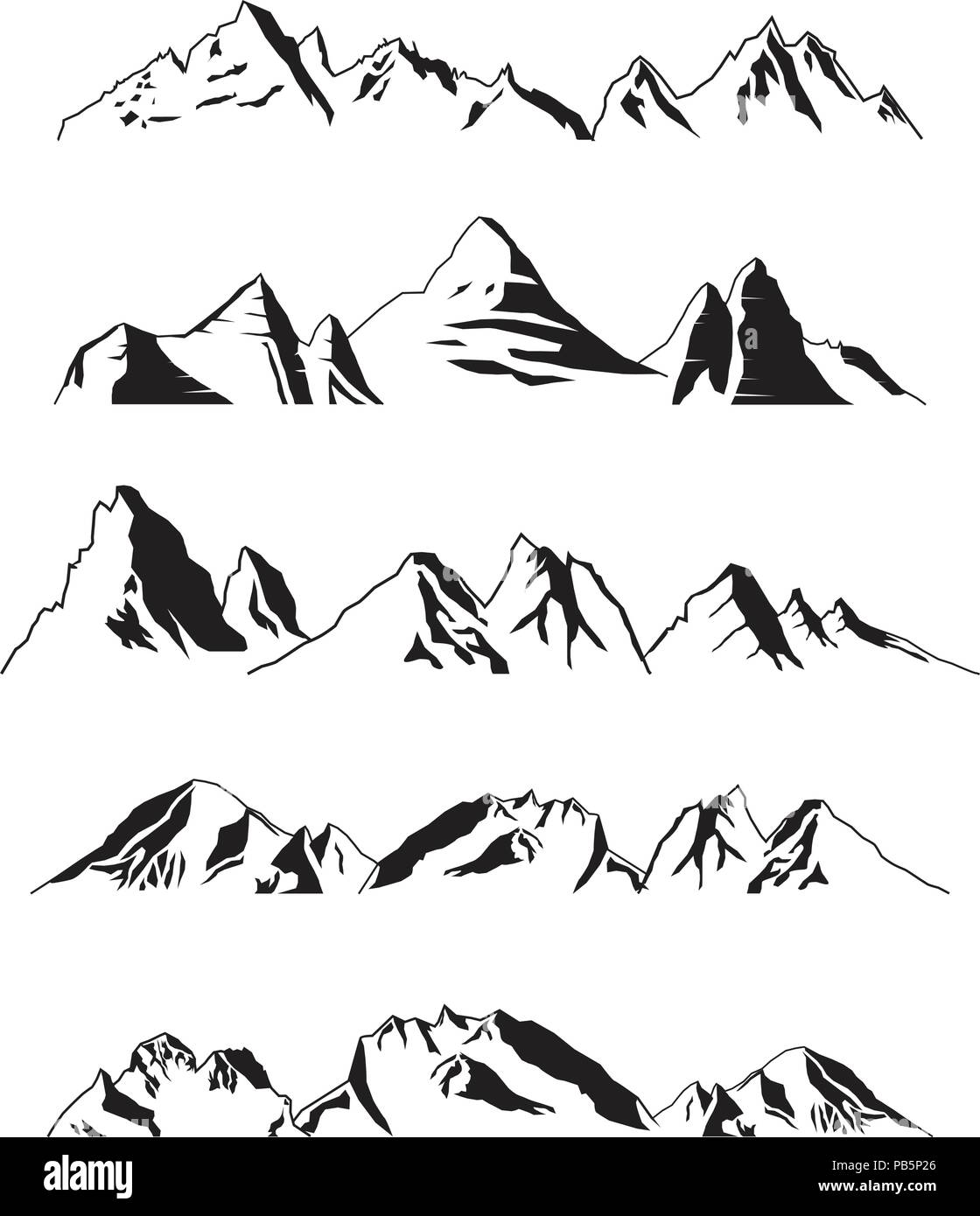 Mountains Silhouette Landscape in Panoramic Illustration Set Stock