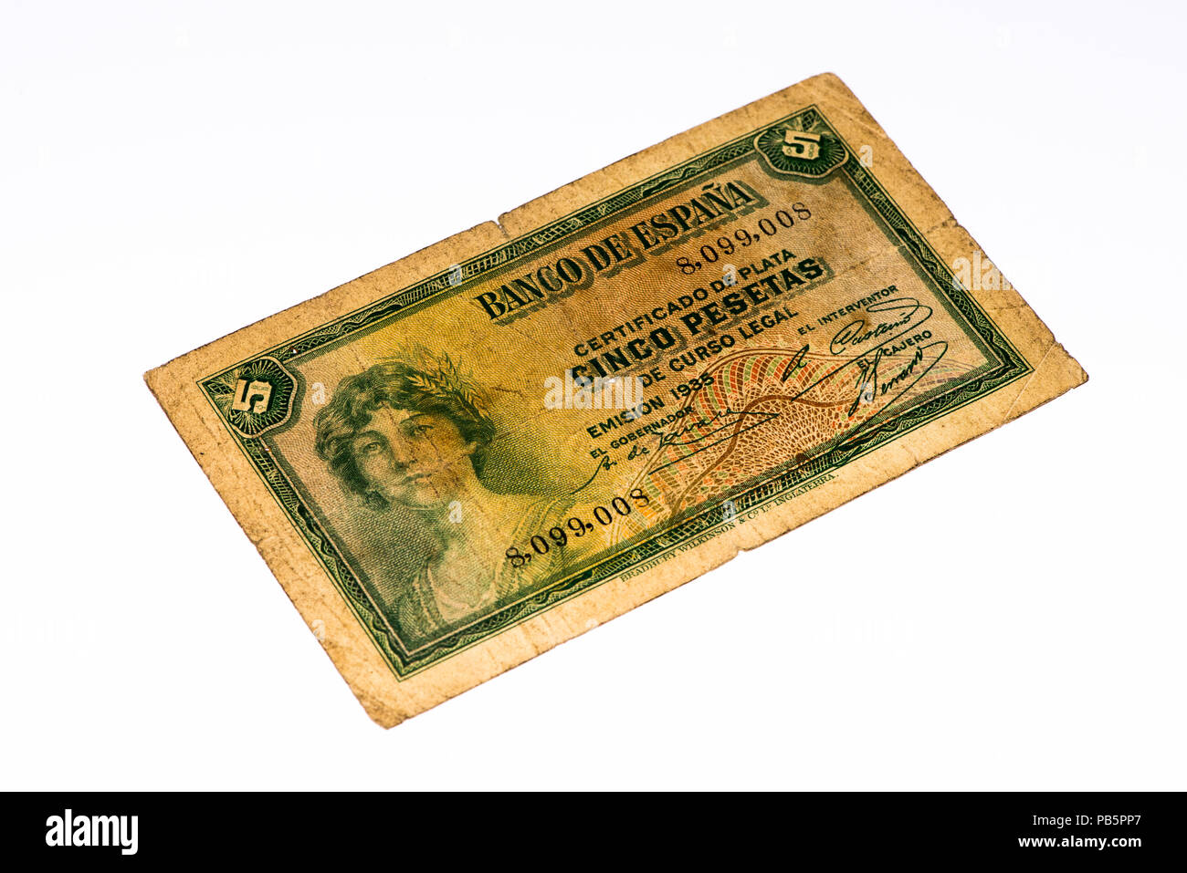 5 Spanish pesetas bank note. Peso is the former currency of Spain Stock  Photo - Alamy