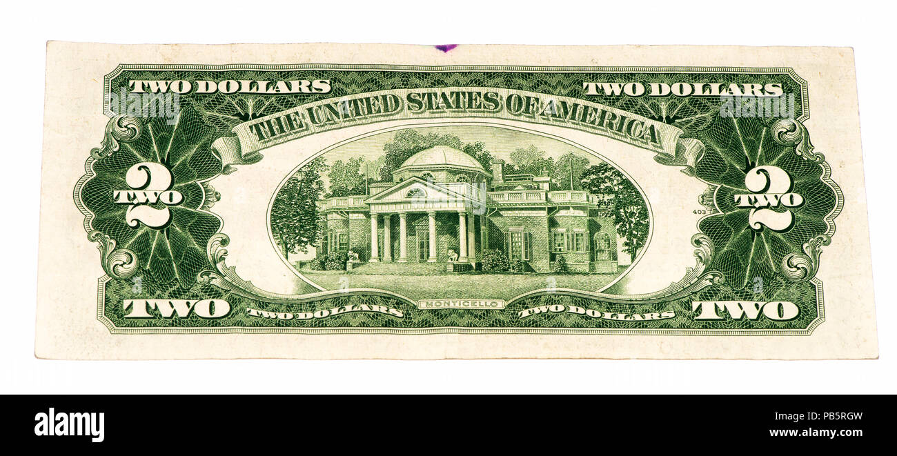 Monticello on the 2 US dollars bank note made in 1953 Stock Photo - Alamy