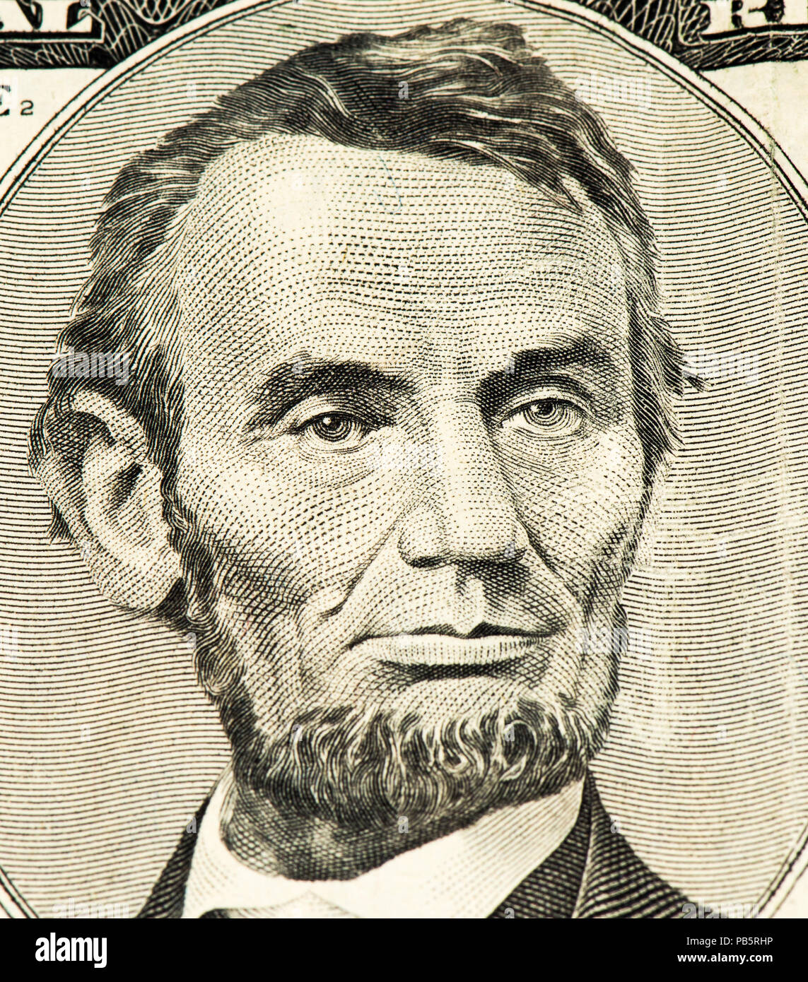 5 US Dollars Banknote Made In 2003 Abe Linkoln Portrait Stock Photo