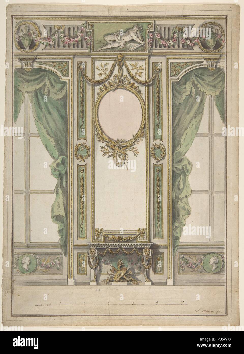 Design for a Palace Interior. Artist: Workshop of Leonardo Marini (Italian, Piedmontese documented ca. 1730-after 1797). Dimensions: 14 1/4 x 10 1/2in. (36.2 x 26.7cm). Date: 1730-1997. Museum: Metropolitan Museum of Art, New York, USA. Stock Photo