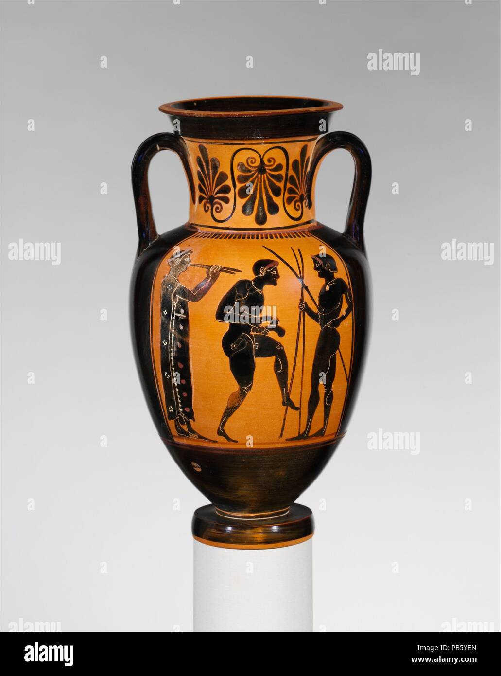 Terracotta neck-amphora (jar). Culture: Greek, Attic. Dimensions: H. 10 ...