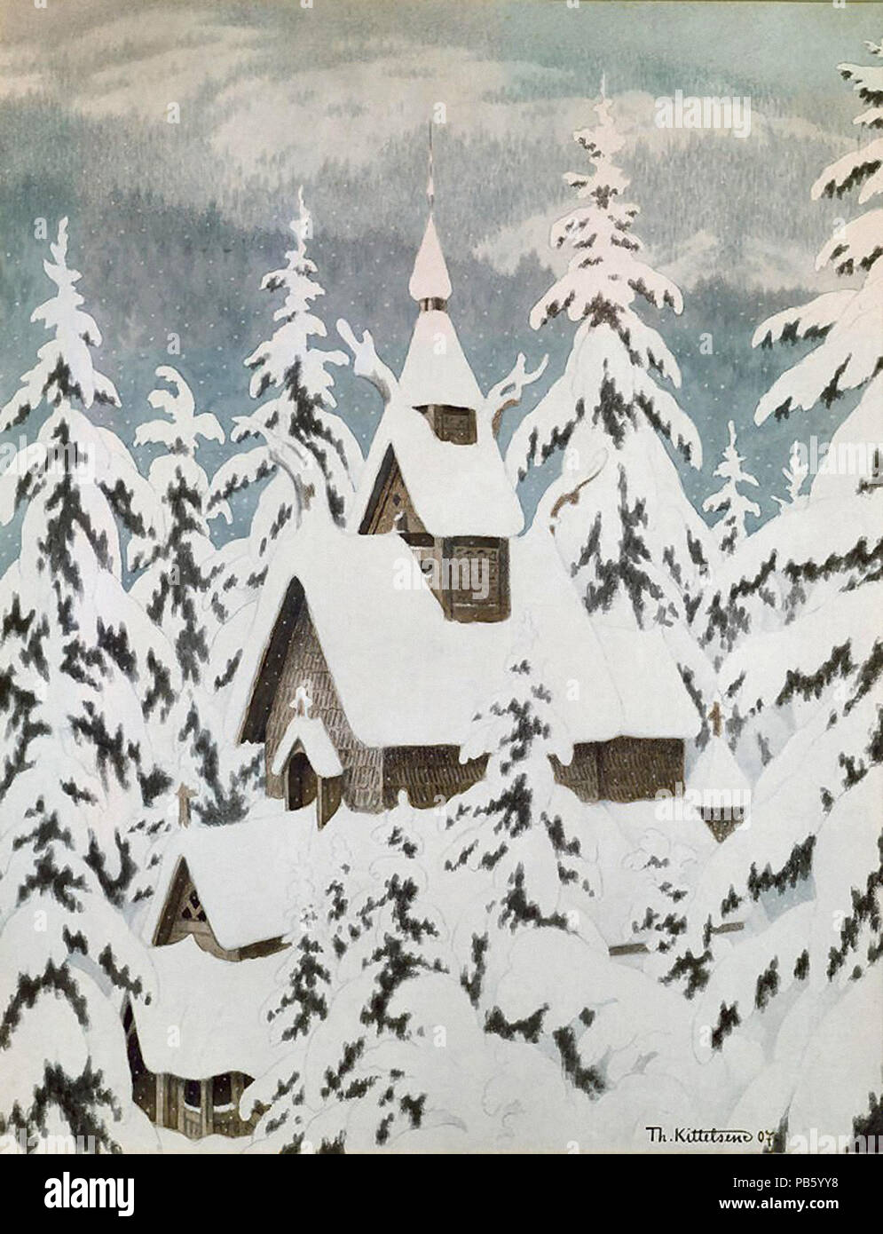 Kittelsen  Theodor - Church in the Snow Stock Photo