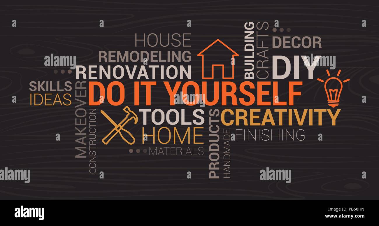 Do it yourself and home renovation tag cloud with icons and concepts Stock Vector