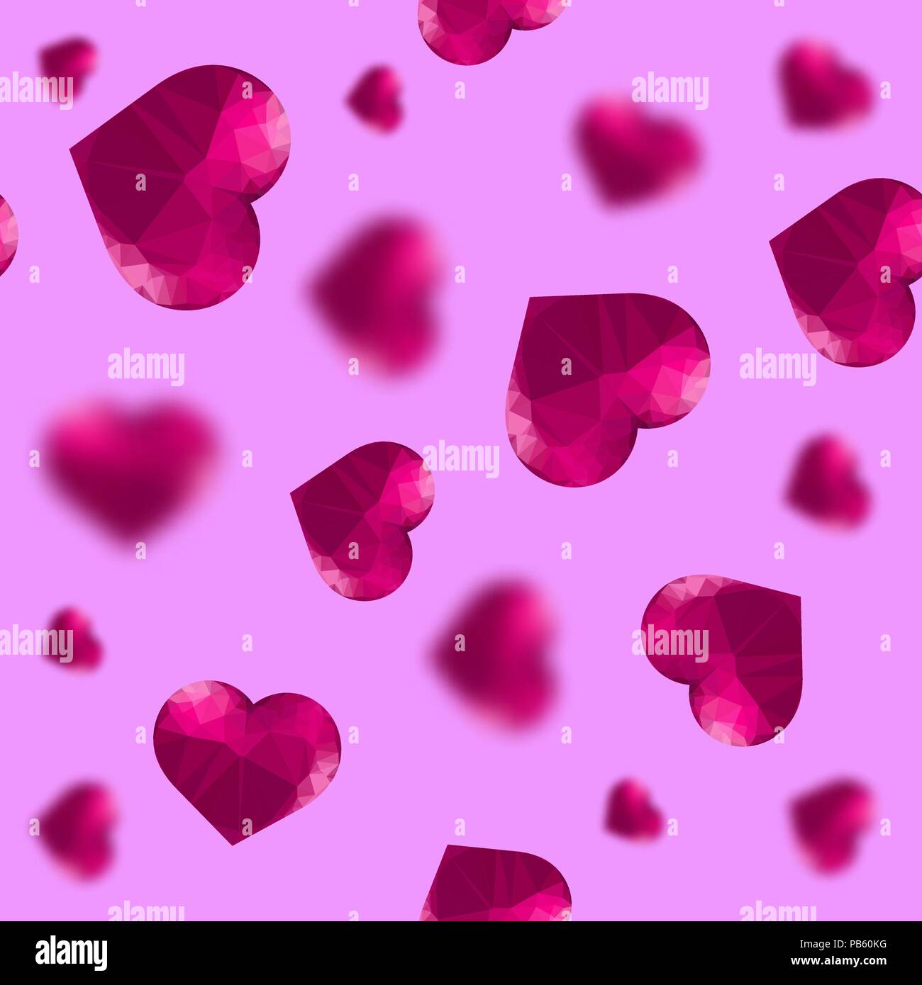 Glass Polygonal Heart Random Seamless Pattern Stock Vector