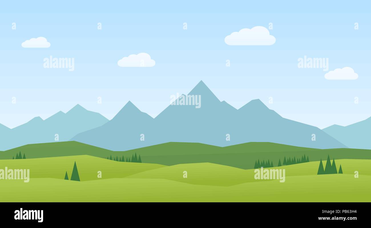 Landscape -  A mountain group and hills - Flat design Stock Vector