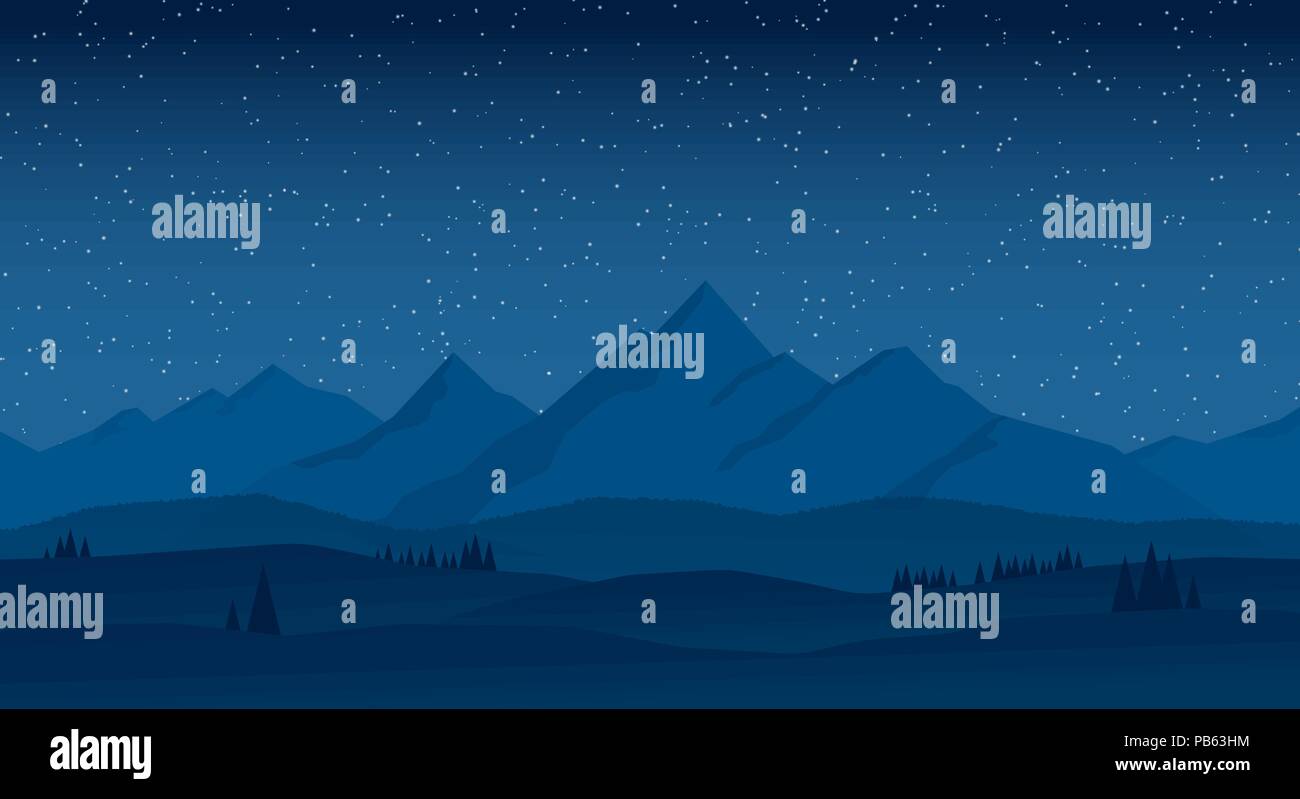 A group of mountains and hills at night Stock Vector