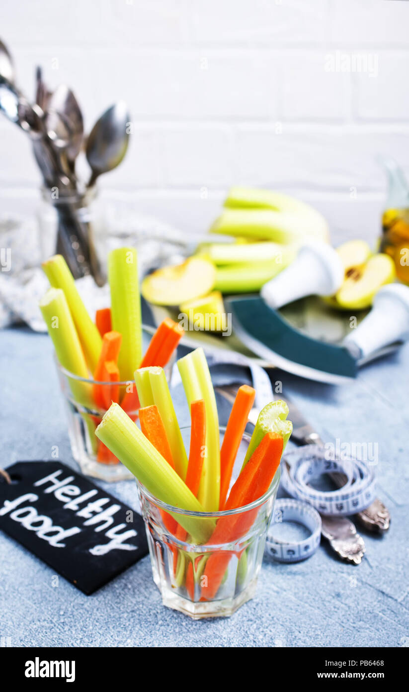 diet food, fresh celery and carrot in the glass Stock Photo Alamy