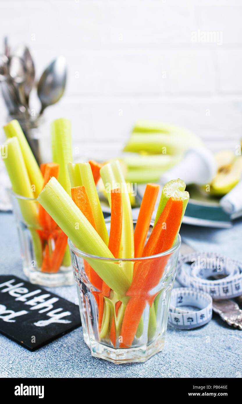 diet food, fresh celery and carrot in the glass Stock Photo Alamy