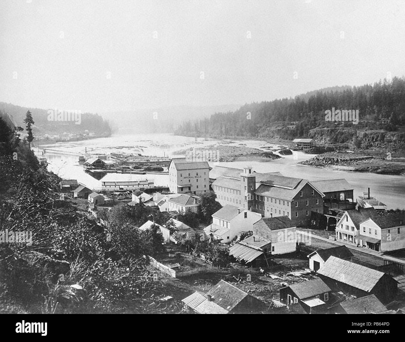 1141 Oregon City and Willamette Falls, 1867 Stock Photo
