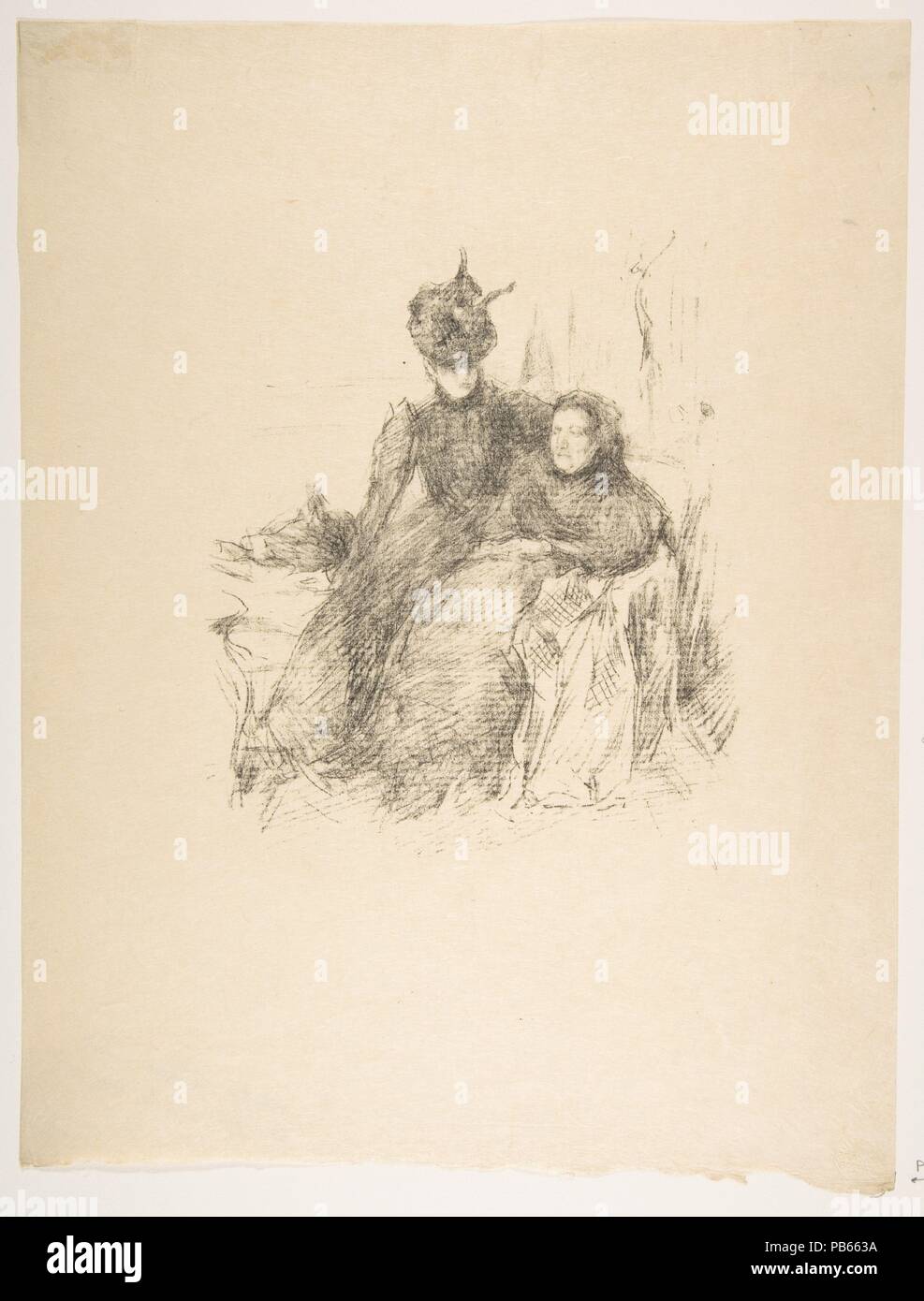 Mother and Daughter (La Mère Malade). Artist: James McNeill Whistler (American, Lowell, Massachusetts 1834-1903 London). Dimensions: Image: 7 3/8 × 6 1/4 in. (18.7 × 15.8 cm)  Sheet: 13 3/8 × 10 3/16 in. (34 × 25.8 cm). Date: 1897. Museum: Metropolitan Museum of Art, New York, USA. Stock Photo