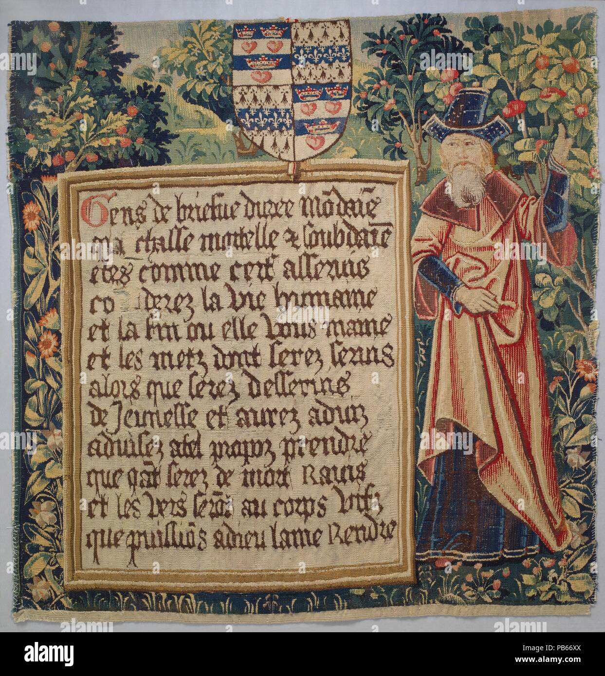 The Poet with His Epilogue (from The Hunt of the Frail Stag). Culture: South Netherlandish. Dimensions: Overall: 36 3/8 x 35in. (92.4 x 88.9cm)  Framed: 39 5/8 x 40 x 2 in. (100.6 x 101.6 x 5.1 cm). Date: ca. 1495-1510. Museum: Metropolitan Museum of Art, New York, USA. Stock Photo