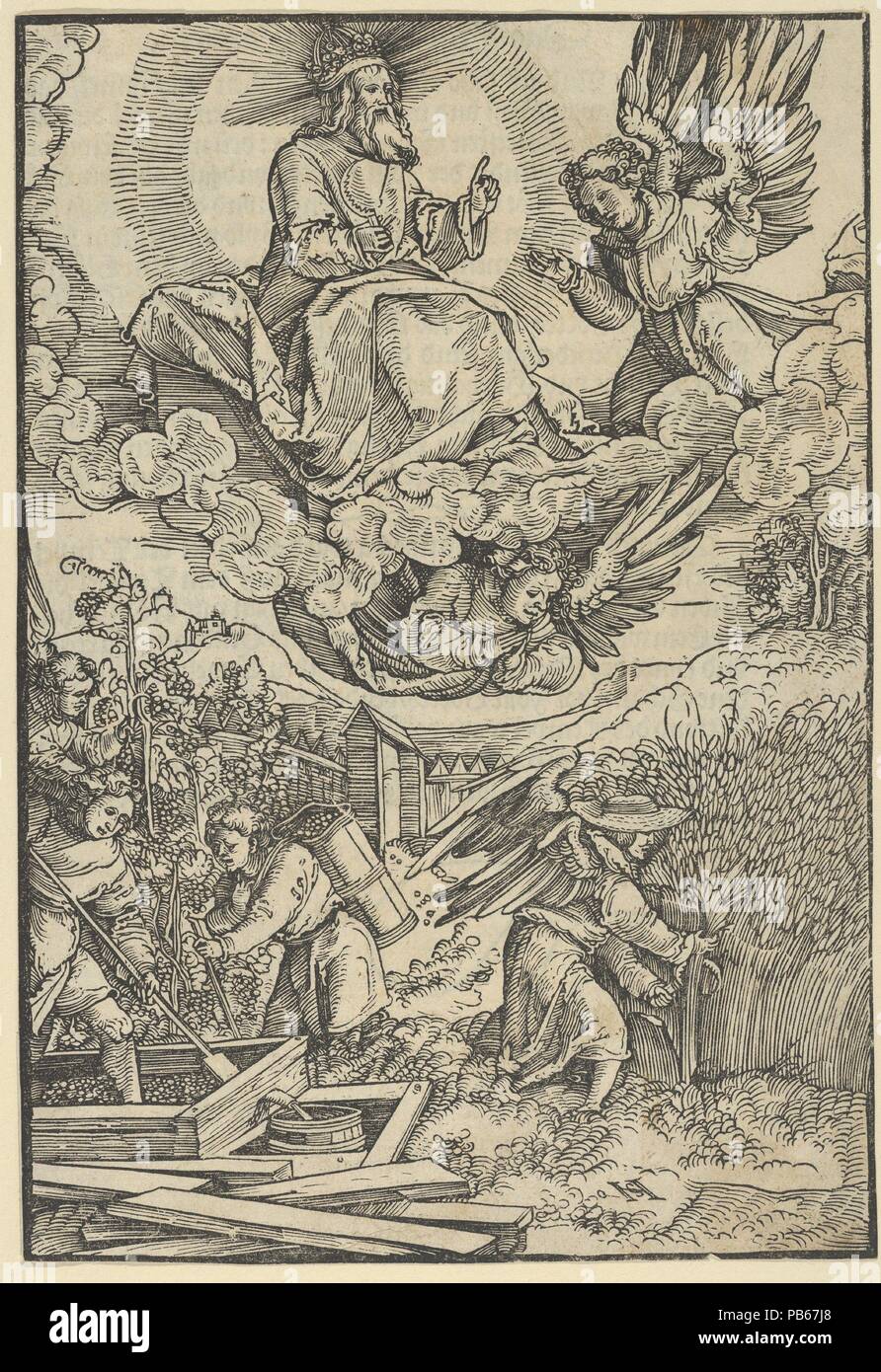 The Harvest and the Wine-Press of Blood. Artist: Hans Schäufelein (German, Nuremberg ca. 1480-ca. 1540 Nördlingen). Dimensions: Sheet: 9 1/4 × 6 3/8 in. (23.5 × 16.2 cm). Museum: Metropolitan Museum of Art, New York, USA. Stock Photo