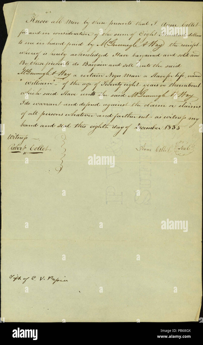 1247 Receipt for $800 signed Anne Collet, December 8, 1835 Stock Photo