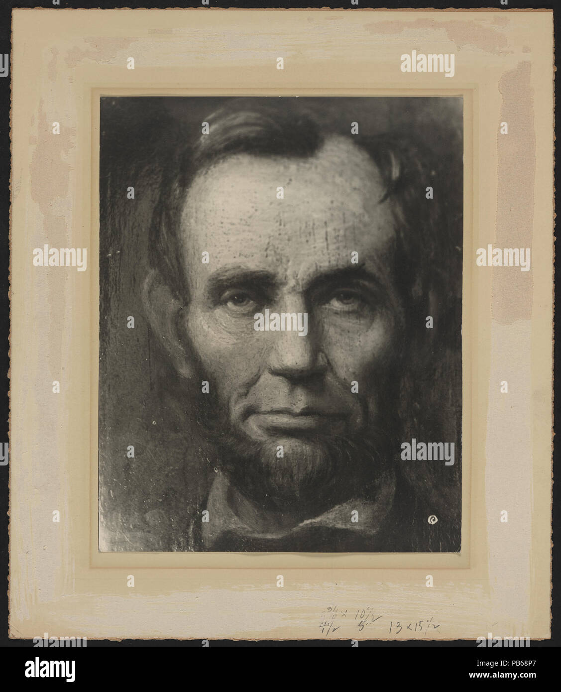 . English: 'Title: [Possibly a close up reproduction of Nuyttens portrait of Lincoln.] Physical description: 30 x 35 cm. Notes: Repository: Rare Book And Special Collections Division, Contributor Names: Nuyttens, Pierre (Artist) . Unknown date 1217 Portrait of Lincoln SCSM000933 Stock Photo