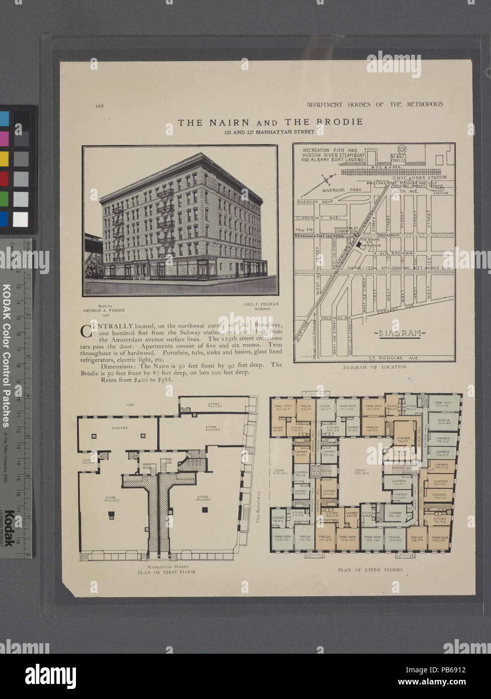 1658 The Nairn and the Brodie, 125 and 127 Manhattan Street; Diagram of location; Plan of first floor; Plan of upper floors (NYPL b12647274-465692) Stock Photo