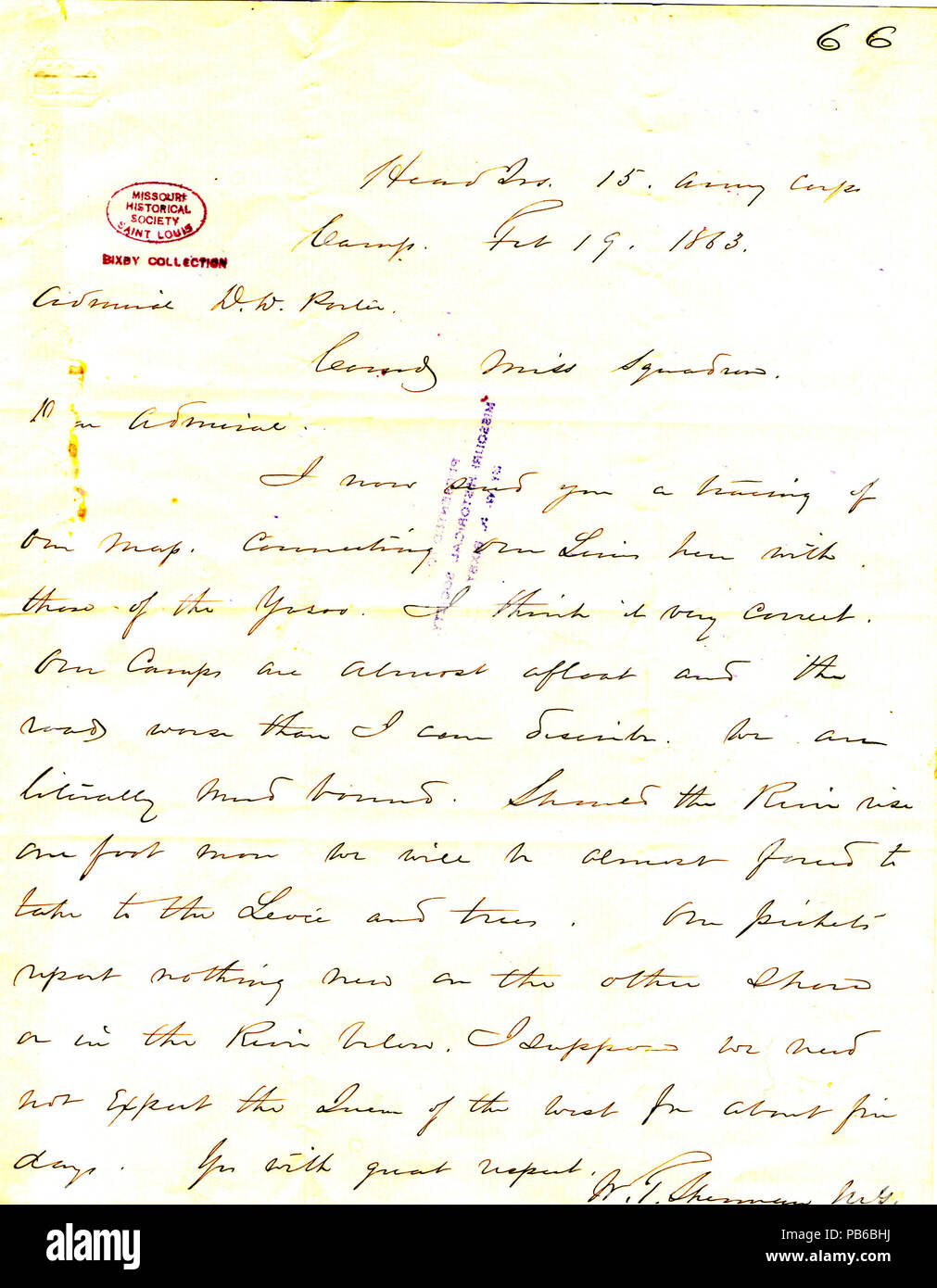 904 Letter from W. T. Sherman, headquarters, 15th Army Corps camp, to (David D.) Porter, February 19, 1863 Stock Photo