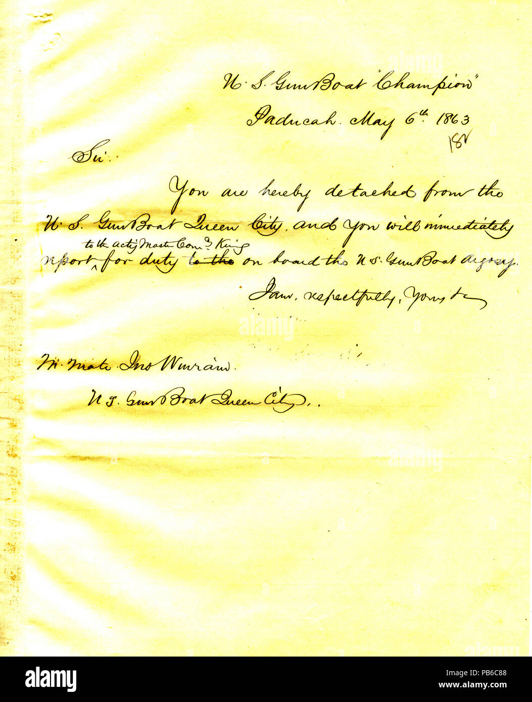 899 Letter from (Seth Ledyard Phelps ), U. S. S. Champion, Paducah