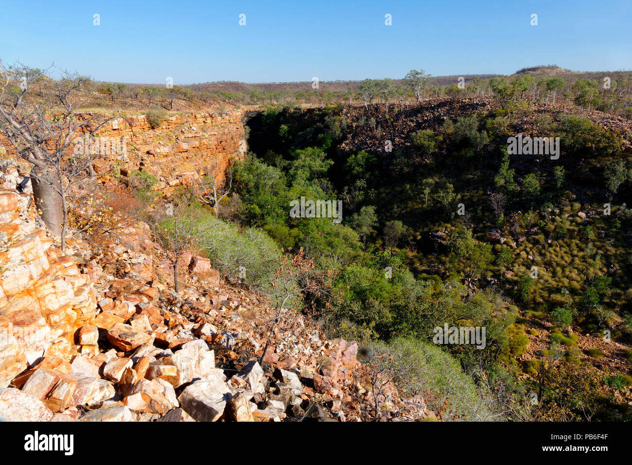 The Grotto, Aboriginal art and swimming hole in a rocky ravine, Wyndham, Kimberley, Northwest Australia Stock Photo