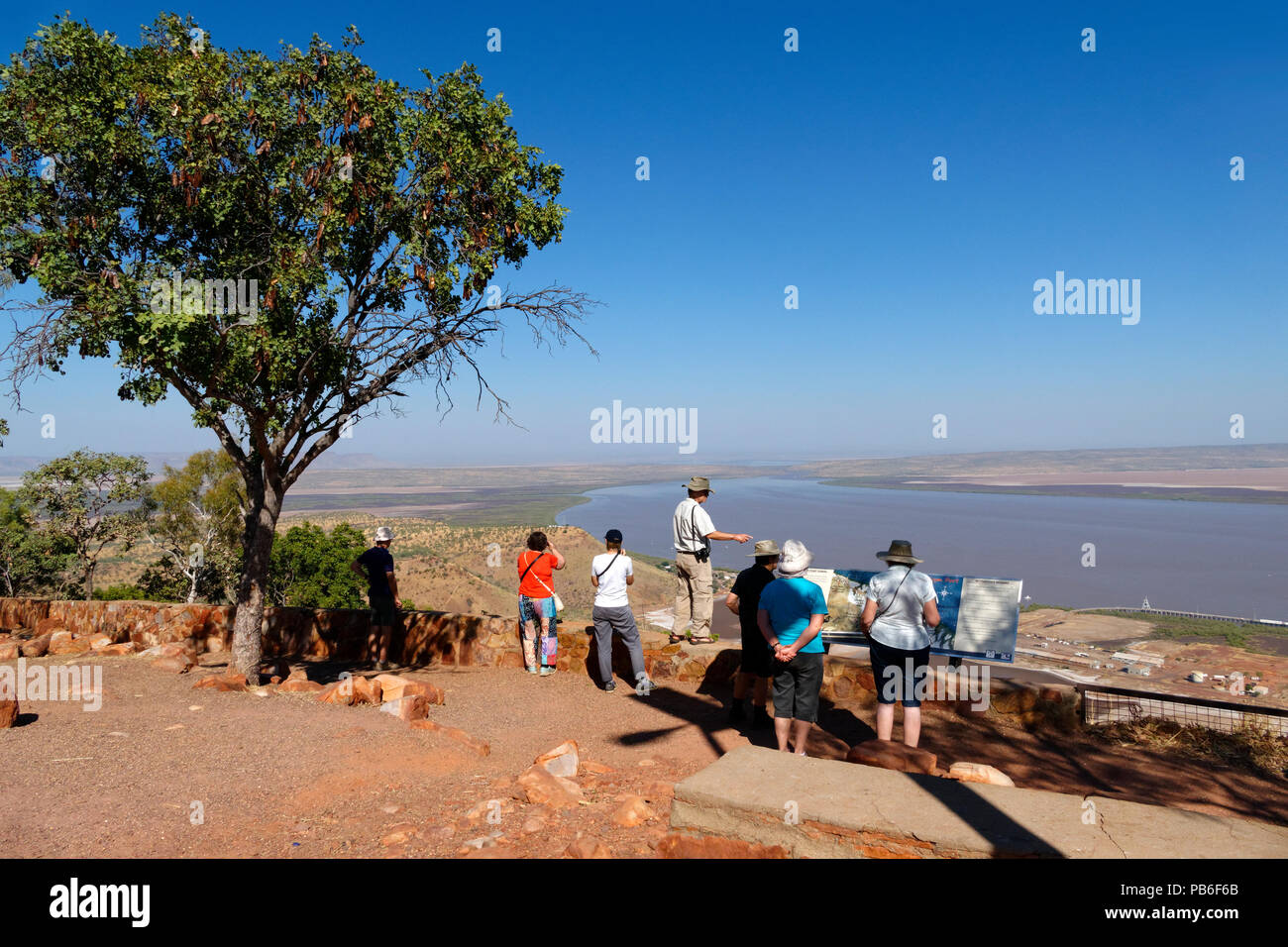 Tourists overlooking Wyndham Port to Cambridge Gulf, Kimberley, Northwest Australia Stock Photo