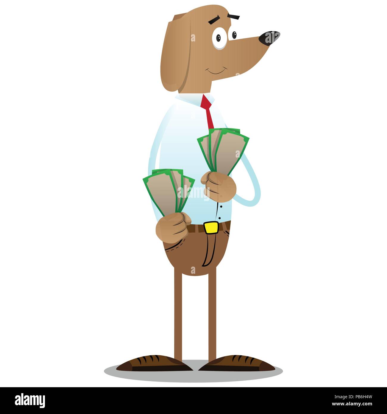 Cartoon illustrated business dog holding or showing money bills. Stock Vector