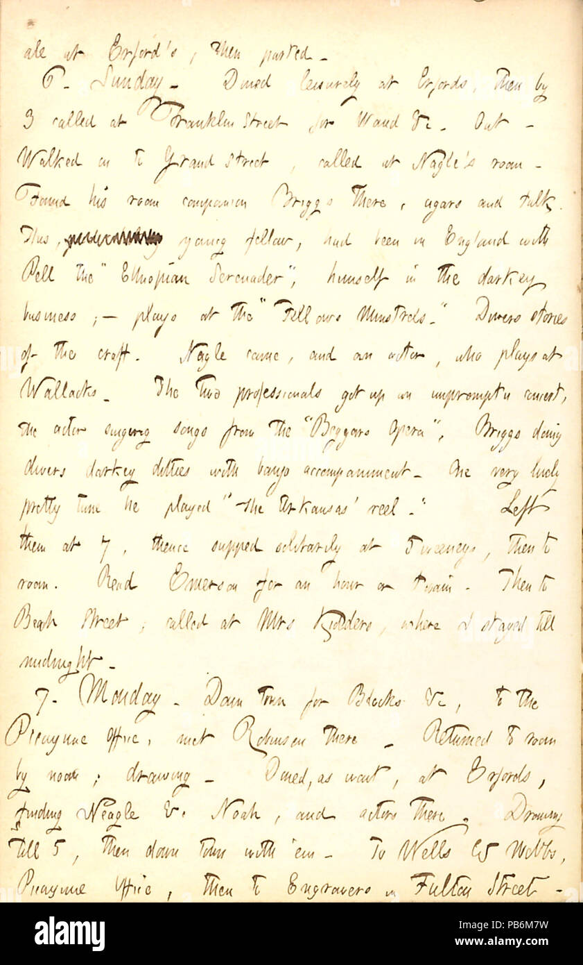 1735 Thomas Butler Gunn Diaries- Volume 5, page 164, March 5-7, 1853 Stock Photo