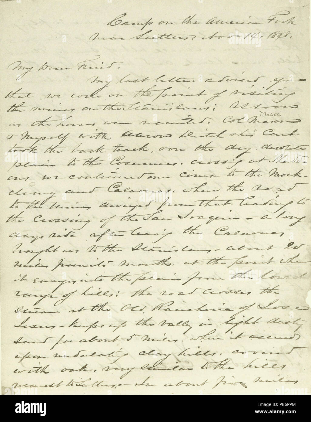 899 Letter from (William T.) Sherman, camp on the American Fork, to My Dear Friend, November 14, 1848 Stock Photo