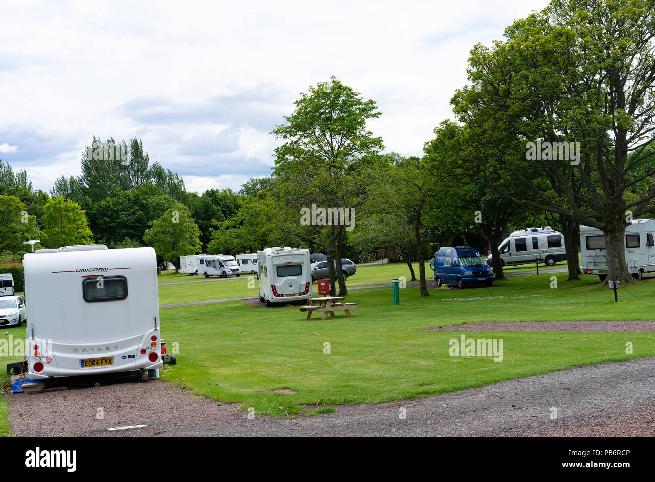 motorhomes camper vans and caravans at campsite,Edinburgh, Scotland, UK
