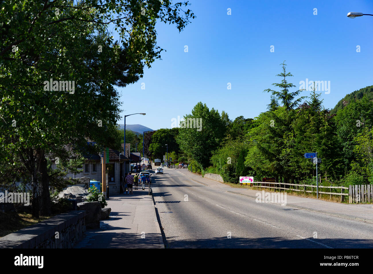 The main road going through Aviemore town centre,Aviemore,Lochaber and Badenoch,Scotland,UK. Stock Photo