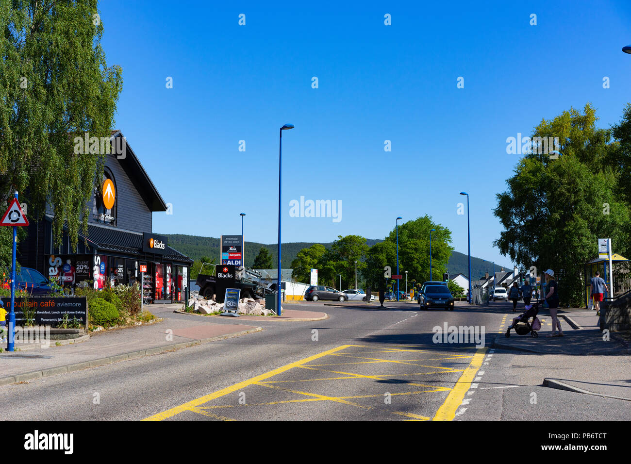 The main road going through Aviemore town centre,Aviemore,Lochaber and Badenoch,Scotland,UK. Stock Photo