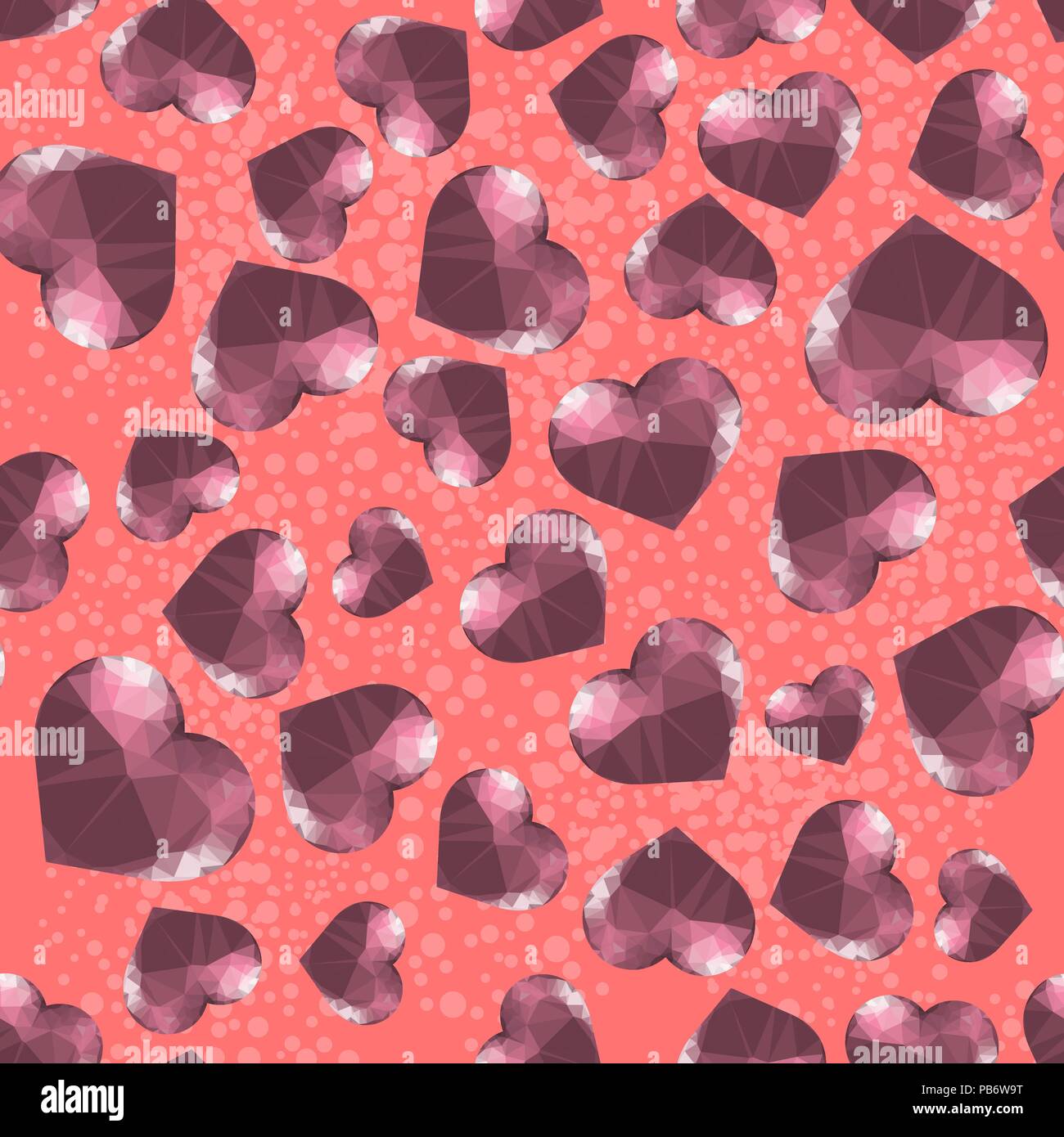 Red Polygonal Heart Random Seamless Pattern Stock Vector