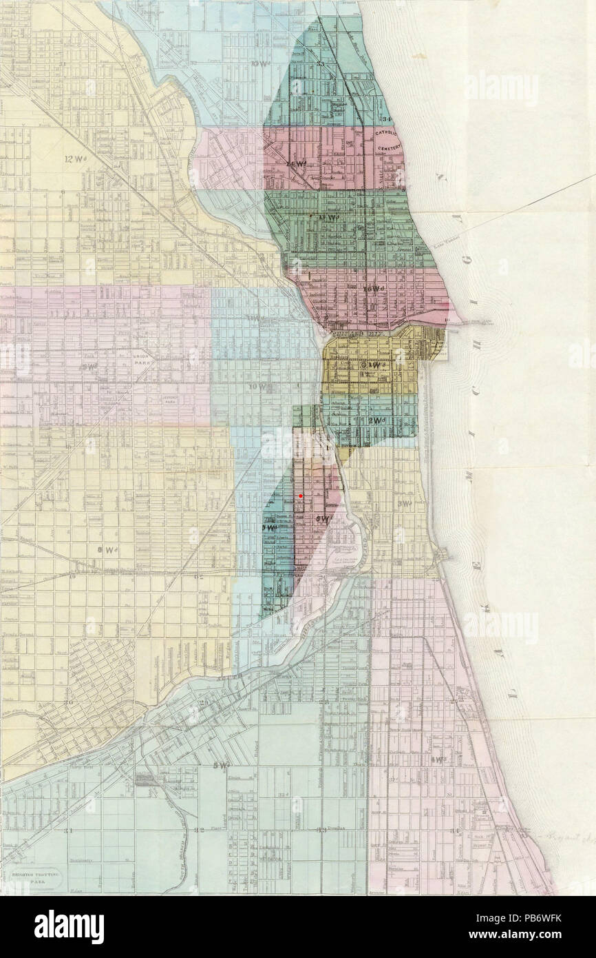 728 Great Chicago Fire map with starting point Stock Photo