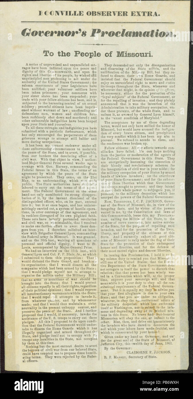 Proclamation Extra 1229 Proclamation of Claiborne Fox Jackson in the Boonville Observer ...