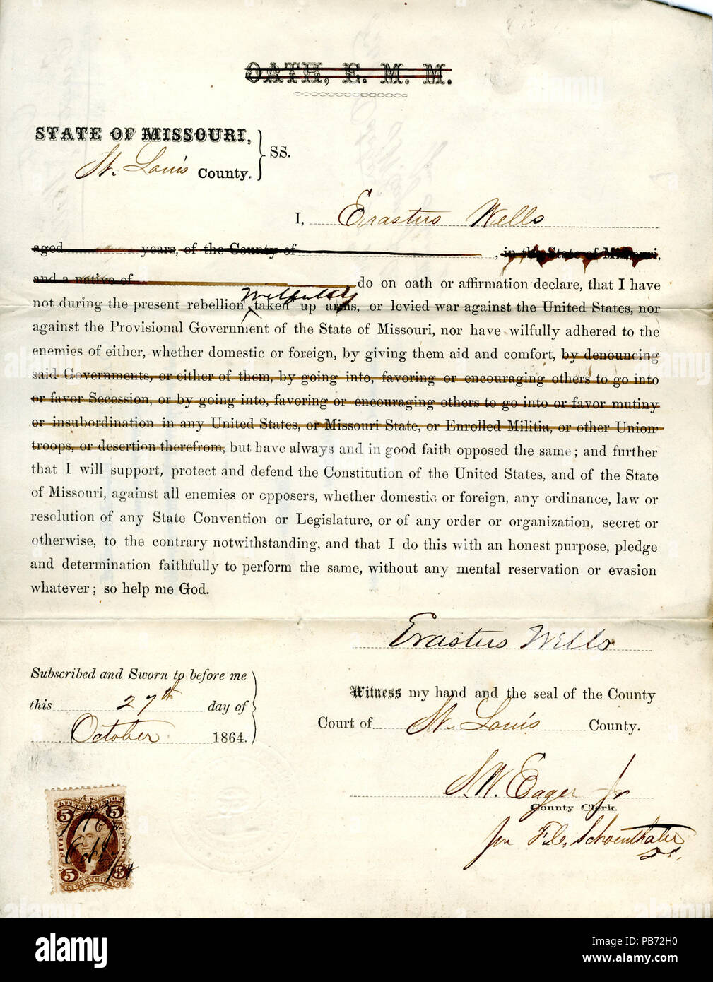 946 Loyalty oath of Erastus Wells of Missouri, County of St. Louis