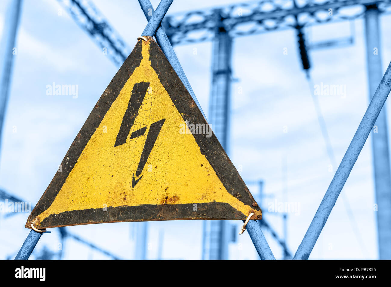 Electricity Substation Warning Sign High Resolution Stock Photography