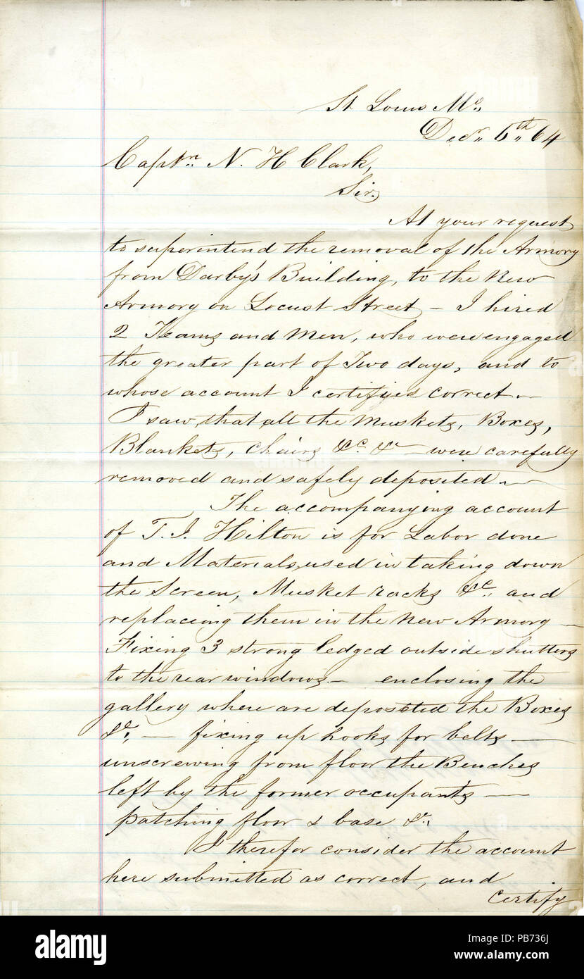 909 Letter signed John Johnston, St. Louis, Mo., to Captain N.H. Clark ...