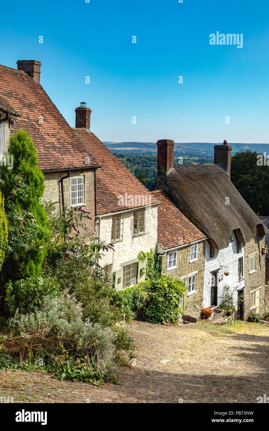 Shaftesbury Dorset England July 23, 2018 Gold hill, one of the most