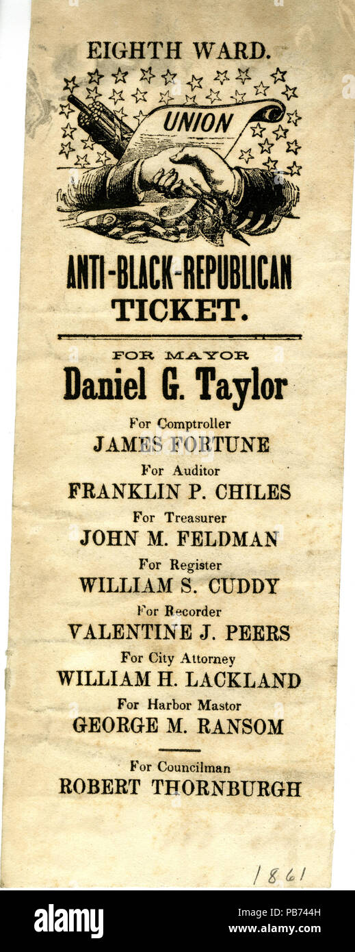 1209 Political party ticket (St. Louis)- &quot;Eighth Ward Anti-Black-Republican Ticket,&quot; 1861 Stock Photo