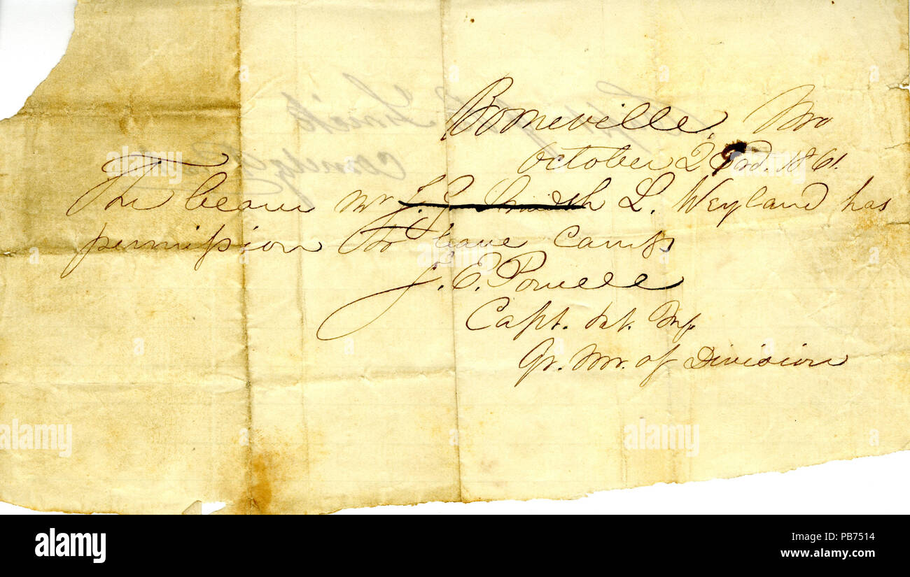 1044 Military pass of L. Weyland (Lewis Weyland), October 2, 1861 Stock Photo
