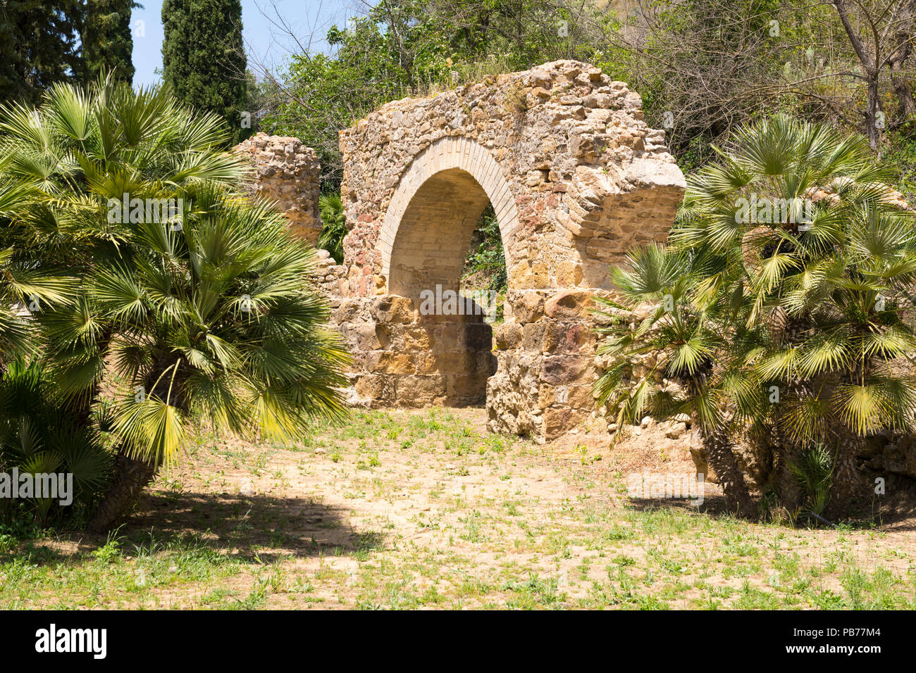 Italy Sicily Piazza Amerina Villa Romana del Casale ancient Luxury Roman Villa Unesco World Heritage Site 3rd/4th century old stone wall arch Stock Photo