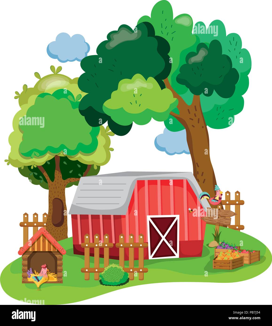 house farm with chicken animals and vegetables Stock Vector