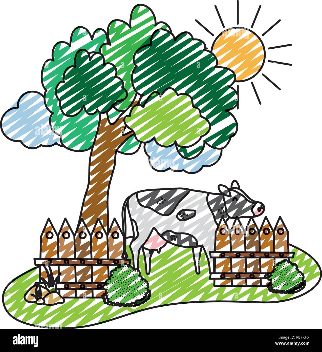 doodle cow farm animal with wood grillage Stock Vector Image & Art - Alamy