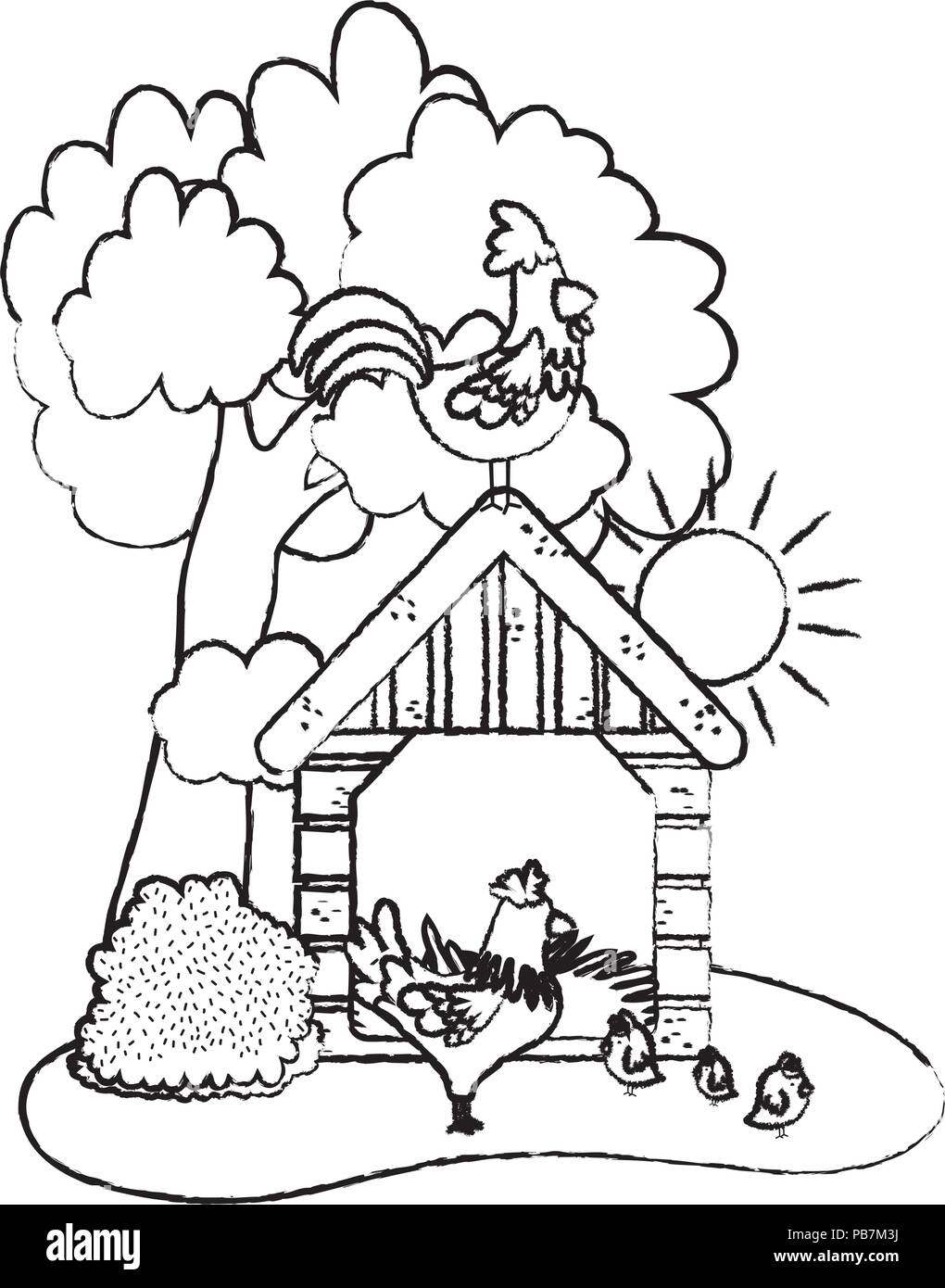 color house farm with sheeps animals and tree Stock Vector Image & Art ...
